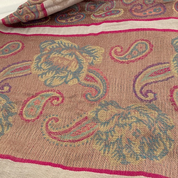 Pashmina 100% Pink Tan Paisley Scarf Wrap Grandma Cottage Romantic - Picture 2 of 6